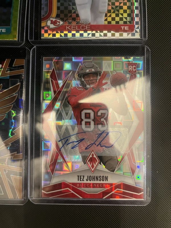 4 Card Panini NFL Football Lot- Tez Johnson RC Auto, Waller,Kelce, Tlaw /125
