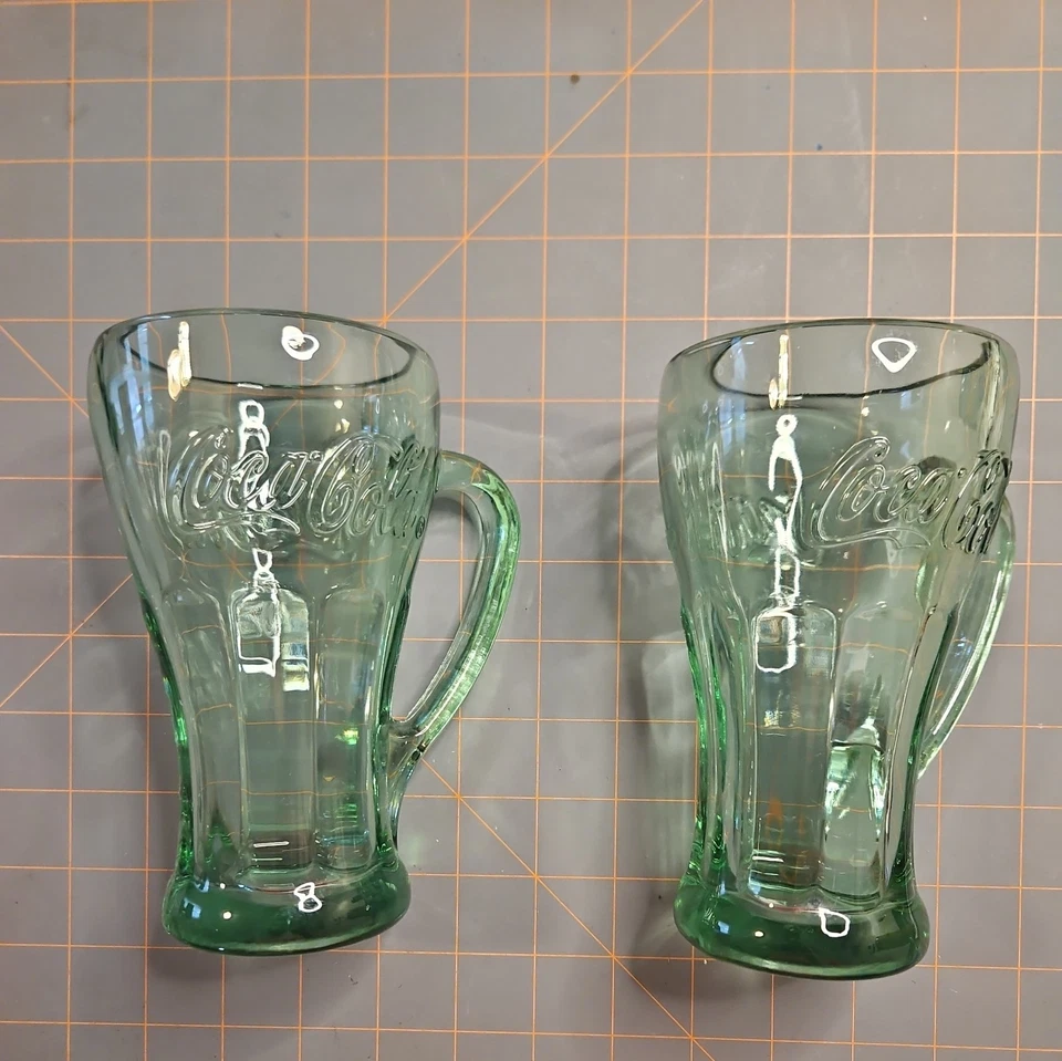 Tazas de vidrio verde Coca-Cola vintage (juego de 2) con mango Libbey 16 oz pesadas Foto 2 de 4