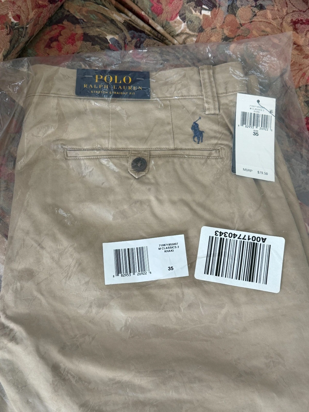 POLO RALPH LAUREN Men's Khaki Straight 35 Waist NEW WITH TAGS RETAIL $79