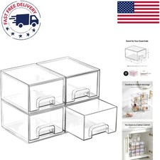 Compact Stackable Clear Storage Drawers - 4 Count Ideal for Home Organization