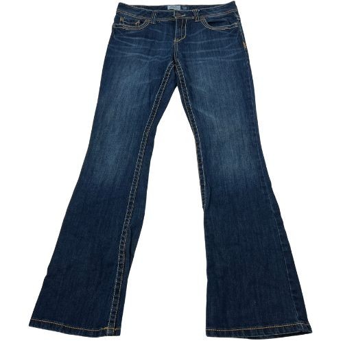 Pantalones de mezclilla ajustados acampanados Aeropostale Hailey para mujer 11/12 largos azules tiro bajo Y2K - Imagen 1 de 11