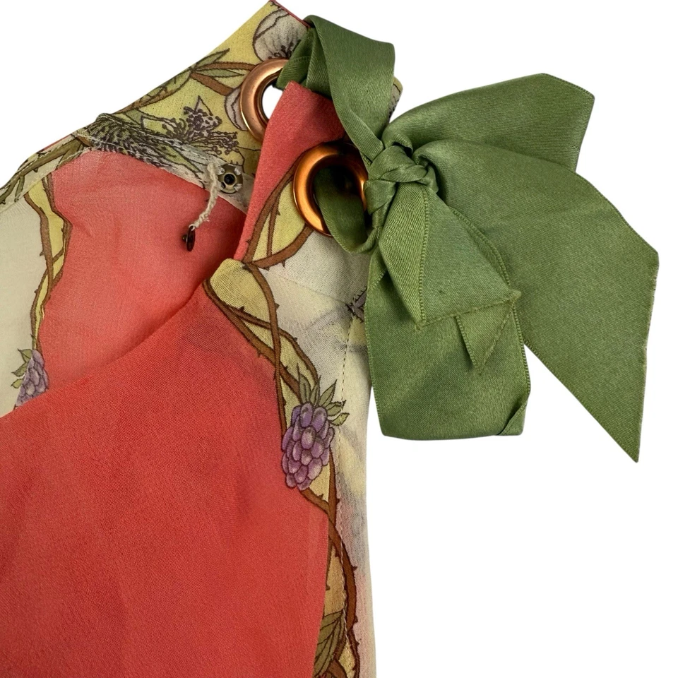 Vestido Leifsdottir Chifón Seda Sin Mangas Mujer 0 Floral Coral Verde Cinta Corbatas Foto 3 de 4