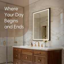 LED Bathroom Mirror 36x30In Black Aluminum Frame Anti-Fog Dimmable 3-Color