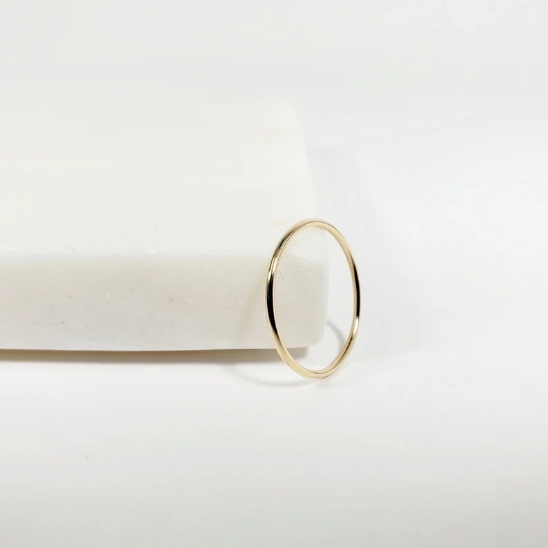 14k Solid Gold 1mm Thin Stacking Ring: Yellow Gold