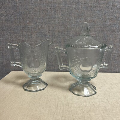 Vintage Jeannette Glass Baltimore Pear Pattern Creamer & Sugar Set