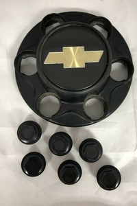 Chevy-Pickup-Truck-Suburban-1500-Wheel-BLACK-Center-Hub-Cap-amp-6-Lug-Nut-Covers