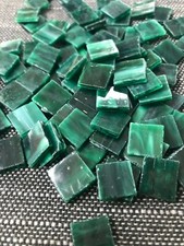 100 - 1/2 Inch Squares Dark Green White Cloud Streak Hand Cut Glass Tile