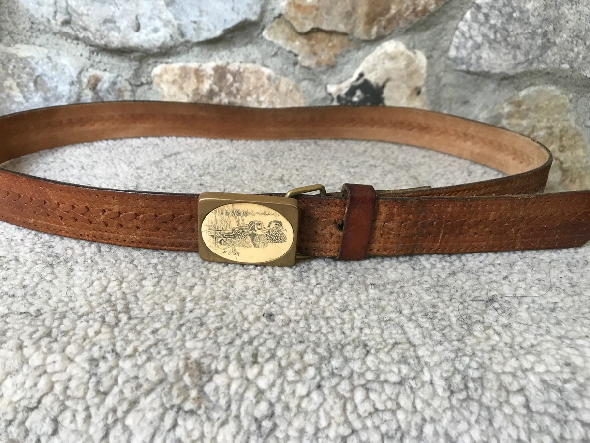 Solid Brass 1983 Barlow Square DUCKS Belt Buckle Handmade Leather Belt 35-36-38