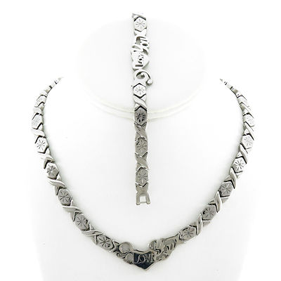 Hugs And Kisses Silver I Love You Necklace Bracelet Set 20