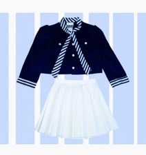 VILLAGE MARKET 2 PC Blue Striped SCHOOL Girl Outfit Set PLEATED Skirt Jacket 4T