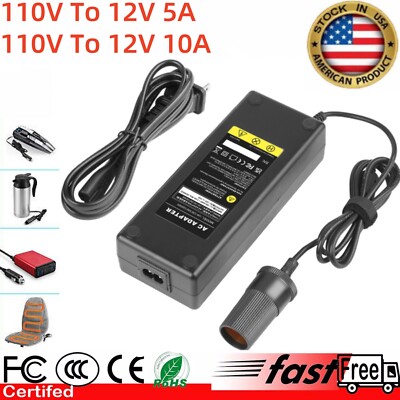 110V Mains Plug To 12V 5A/10A Power Supply Adapter Car Cigarette Lighter Socket