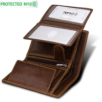 Men Cowhide Leather Slim Bifold Wallet RFID Blocking Business Purse Card Holder