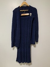 Vintage Two Piece Knit Skirt Set Retro Mod Dark Blue Long Sleeve Long Skirt