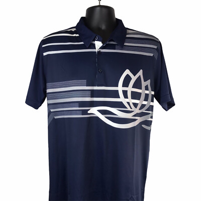 FENIX Custom Men's Golf Polo Size Medium Navy Blue White Print Short Sleeve New