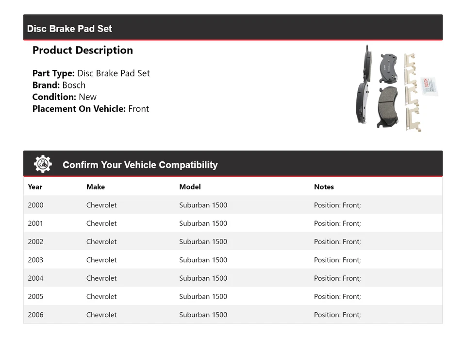 Pastillas de freno delanteras de cerámica QuietCast Bosch 2000-2006 Chevrolet Suburban 1500 Foto 2 de 4