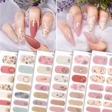 14Tips 3D Glitter Floral Foil Nail Stickers Polish Wrap FullCover Self-adhesive