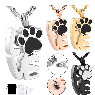 Urn Necklace for Ashes Paw Print Cremation Jewelry for Dog Ashes Paw ...