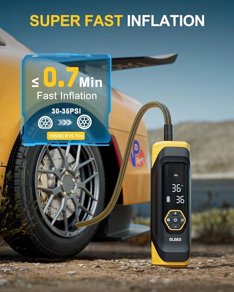 Inflador de Neumáticos Compresor de Aire Portátil: 180PSI, Inalámbrico, Pantalla Digital Rápido M9 Foto 2 de 4