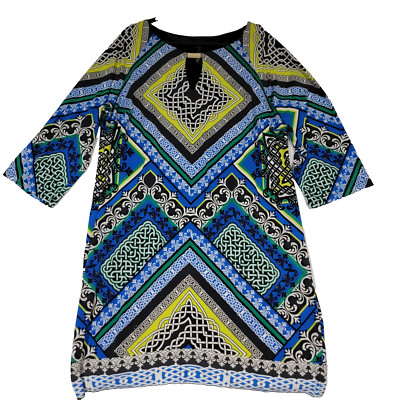 Laundry Shelli Segal Jersey Shift Dress Womens XL Keyhole Lined Slinky Artsy