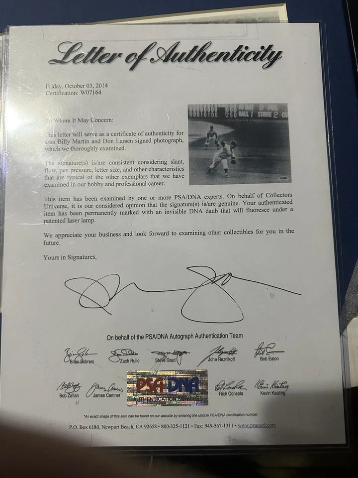 Don Larsen Billy Martin signed 8x10 1956 Perfect Game photo framed JSA LOA - Image 4 of 4
