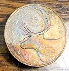 1950 Canada 25 Cents Original AU Remarkable Rainbow Tone CHRC