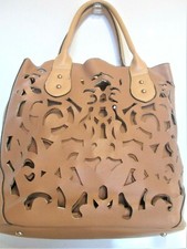 MELLOW WORLD Large Brown CUT OUT Faux Leather Shoulder Bag Crossbody Strap SALE
