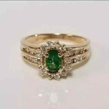Natural Emerald 2.50Ct Oval Cut Halo Engagement Ring 14K Yellow Gold Plated
