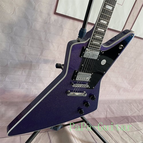 Guitarra Eléctrica Exploradora Sparkle Sólida Púrpura Personalizada Pastilla HH Herrajes Cromados - Imagen 7 de 9