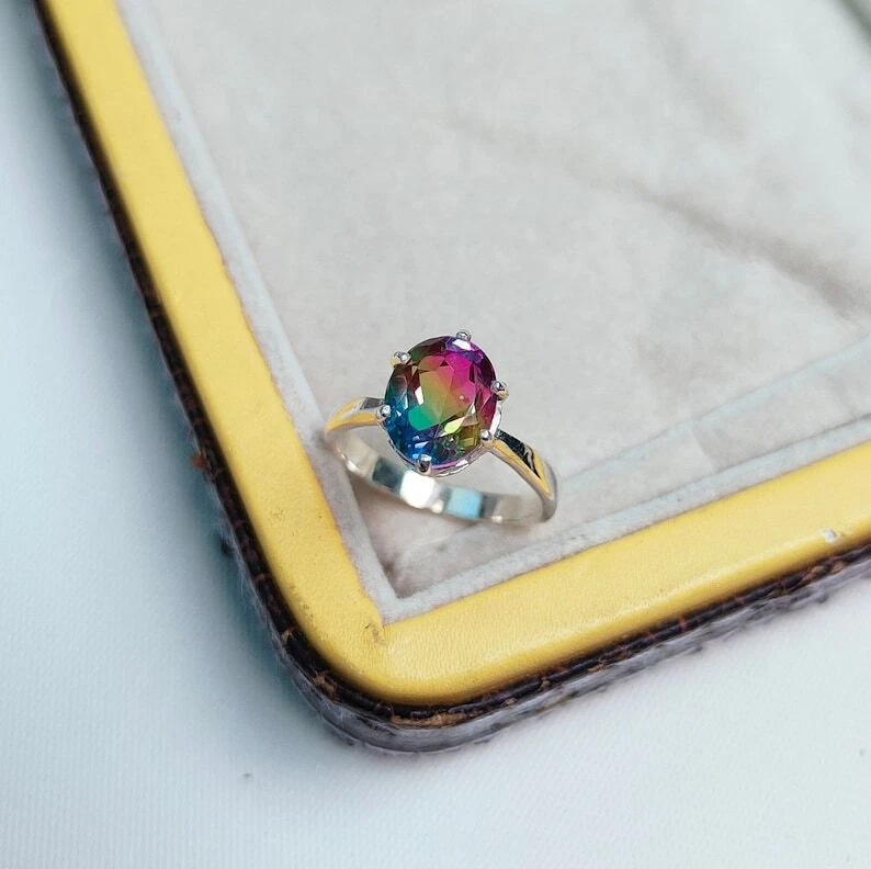 Anillo de Turmalina Sandía, Anillo de Plata de Ley 925 Turmalina Doble Cuarzo Foto 4 de 4