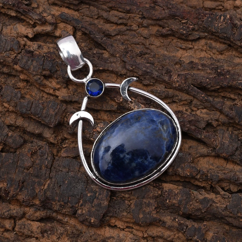 Colgante de sodalita piedras preciosas de plata de ley 925 hecho a mano joyería colgante 2,05" Foto 4 de 4