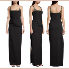 NWT $995 Sachin & Babi [ 14 ] Sam Square Beaded Crepe Column Gown Black #S1821