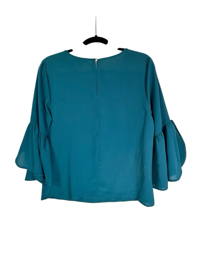 Meraki Women's Greenish Blue Top Blouse 3/4 Split Bell Sleeve Women's Size L - Image 2 of 4