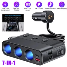 3 Way Car Cigarette Lighter Socket Splitter USB Fast Charger Power Adapter 12V
