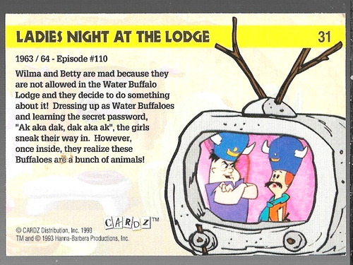 Cardz Flintstones 31 Ladies Night At The Lodge 1993 Fred Wilma Barney Betty - Imagen 6 de 8