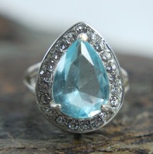 Clear Blue Quartz Teardrop Cocktail Band Ring Size 6.25 925 Sterling Silver