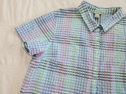 LLBean Damen Large Kurzarm Popover Shirt Seersucker 100% Baumwolle Blau BX5 - Bild 6 von 20