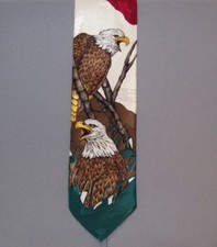 Animal Tracks BOLD EAGLES Burgundy Green 58" Polyester Neck Tie made in USA #915