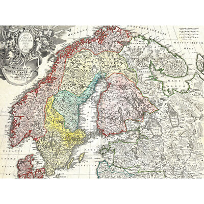 Map Homann 1730 Norway Finland Baltic Denmark Sweden Large Wall Art Print 18X24