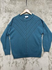 VTG College Point Sweater Large Teal Solid color 80s/90  s USA Acrylic