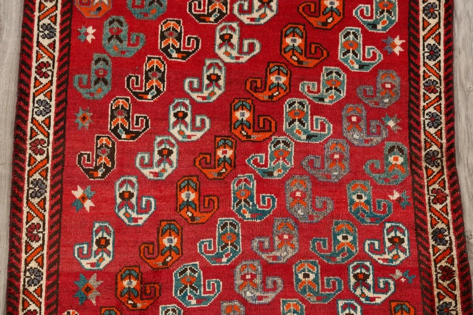 Alfombra de área geométrica anudada a mano Paisley Abadeh alfombra de vestíbulo nómada oriental 4x6 Foto 4 de 4