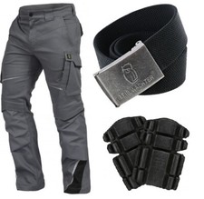 LEIBWÄCHTER FLEX-LINE  Bundhose Arbeitshose grau/schwarz, Gürtel, Kniepolster