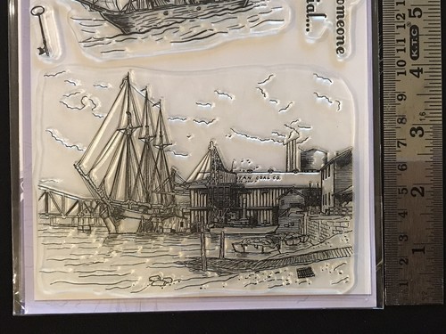 Ship clipper harbour scene compass Plain Sailing Hunkydory clear craft stamp set - Picture 4 of 7