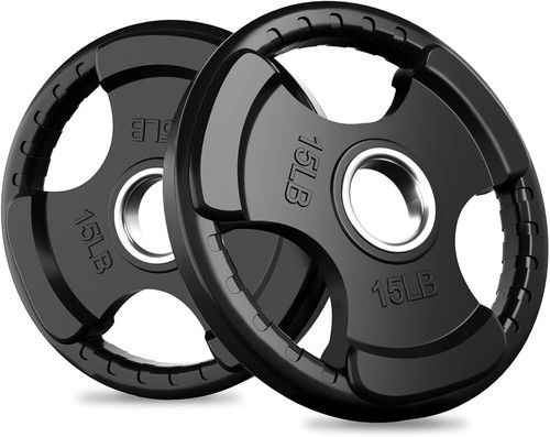 2X15LB Olympic Rubber Grip Plates for Barbell,2''Weight Plates for Weightlifting