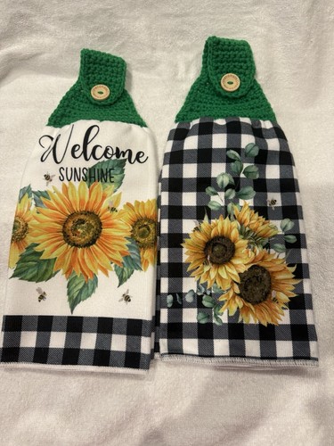 Toallas de té decorativas hechas a mano de ganchillo con sol y girasoles - Imagen 2 de 2