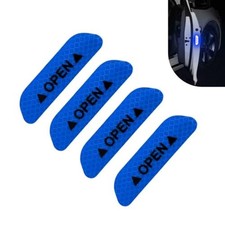 4PCS Car Door Open Warning Stickers, Reflective Auto Safety Prompt Decals, Blue