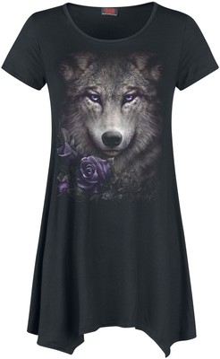 Spiral T-Shirt Damen Wolf Roses schwarz Gothic
