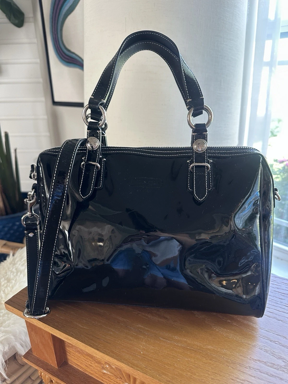 Borsa Coach Nancy in pelle verniciata Z24041 nera a mano