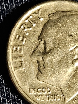 1989 P Roosevelt Dime Errors Struck Off Center, Letters On Rim, 