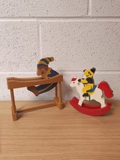 Vintage Handmade Handpainted Wooden Toys X2 Rocking Horse & Acrobat 
