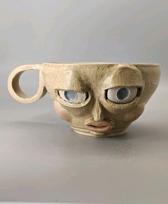 Handmade Ceramic Face Mug Sculptural Art Pottery Unique Character Mug 7''
